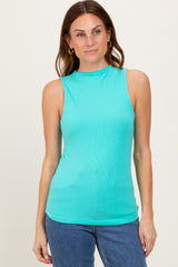 Mint Ribbed Sleeveless Mock Neck Top