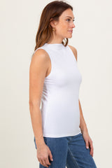 White Ribbed Sleeveless Mock Neck Top