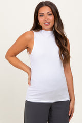 White Ribbed Sleeveless Mock Neck Maternity Top