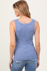 Blue Melange Ribbed Fitted Maternity Tank Top