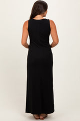 Black Sleeveless Flared Scoop Neck Maternity Maxi Dress