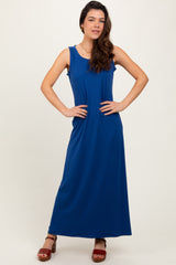Navy Sleeveless Flared Scoop Neck Maxi Dress