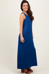 Navy Sleeveless Flared Scoop Neck Maxi Dress