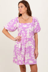 Lavender Floral Puff Sleeve Mini Dress