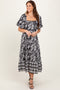 Black Floral Scallop Trim Midi Dress
