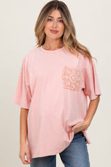 Light Pink Mineral Wash Crochet Pocket Maternity Top