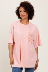 Light Pink Mineral Wash Crochet Pocket Top