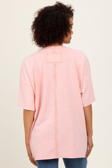 Light Pink Mineral Wash Crochet Pocket Top