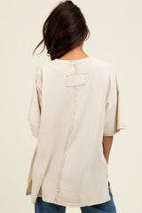 Light Beige Mineral Wash Crochet Pocket Top