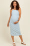 Light Blue Ribbed Knit Embroidered Maternity Midi Dress