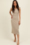 Taupe Ribbed Knit Embroidered Midi Dress