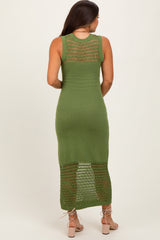Green Crochet Knit Sleeveless Maternity Maxi Dress