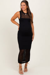 Black Crochet Knit Sleeveless Maternity Maxi Dress