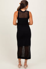 Black Crochet Knit Sleeveless Maternity Maxi Dress