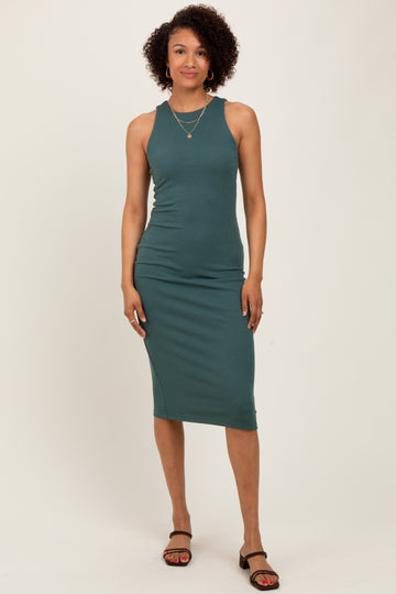 Olive Sleeveless Ribbed Knit Midi Dress