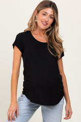 Black Round Neck Maternity Nursing Pocket T-Shirt