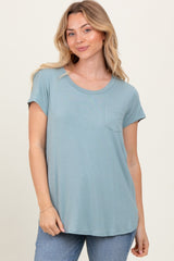 Sage Round Neck Maternity Nursing Pocket T-Shirt