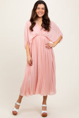 Light Pink Pleated V Neck Maxi Dress