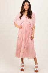Light Pink Pleated V Neck Maxi Dress