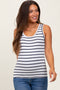 White Striped Ribbed Fitted Maternity Tank Top