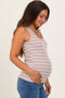 Light Taupe Striped Ribbed Fitted Maternity Tank Top