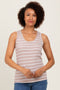 Light Taupe Striped Ribbed Fitted Tank Top