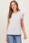 Black Dotted Stripe Ruffle Sleeve Top