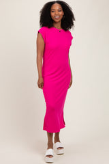 Fuchsia Basic Dolman Sleeve Midi Dress