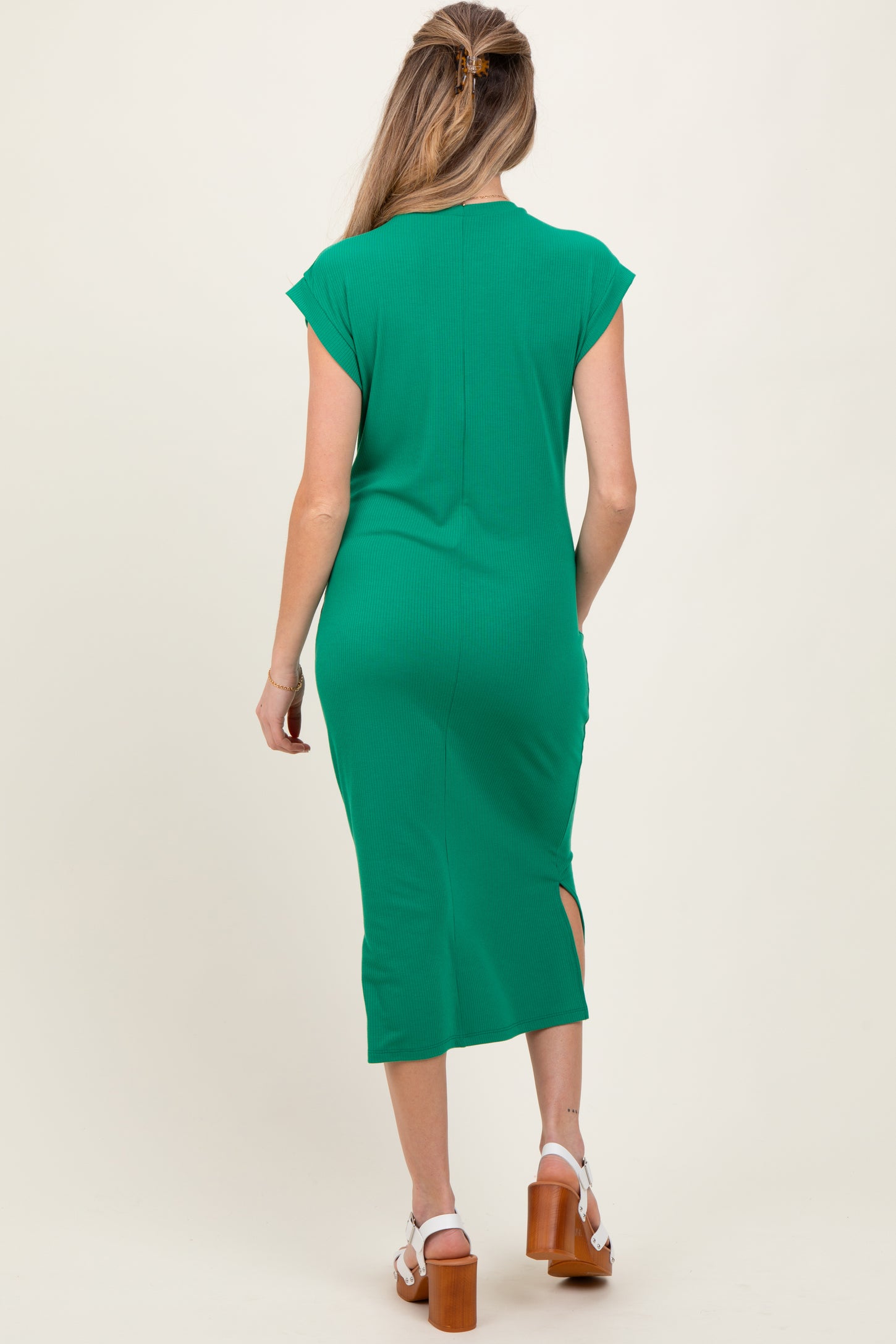 Green Basic Dolman Sleeve Maternity Midi Dress