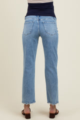 Light Blue Distressed Open Knee Ankle Straight Leg Maternity Jeans