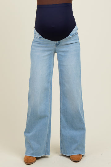 Light Blue Raw Hem Wide Leg Maternity Jeans