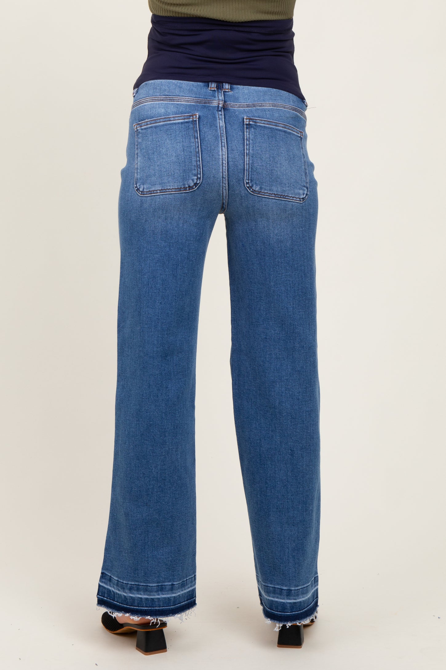 Blue Raw Hem Distressed Ankle Wide Leg Jeans