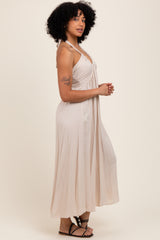 Cream Halter Neck Side Slit Midi Dress