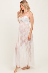 Cream Sheer Floral Lace Maternity Photoshoot Dress