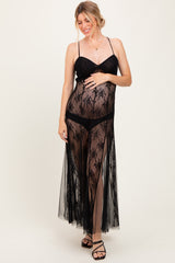 Black Sheer Floral Lace Maternity Photoshoot Dress