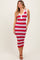 Red Striped Knit Sleeveless Polo Midi Dress