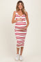 Red Striped Ribbed Knit Sleeveless Maternity Midi Dress