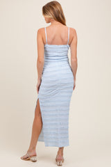 Light Blue Ruffle Tiered Fitted Maternity Maxi Dress