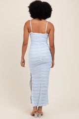 Light Blue Ruffle Tiered Fitted Maxi Dress