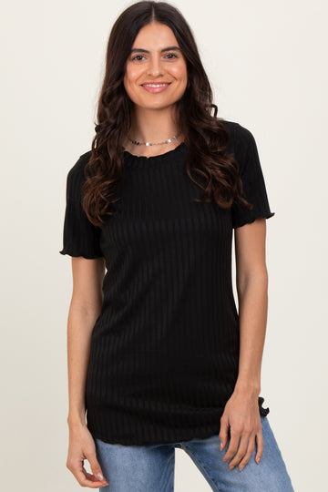 Black Ribbed Short Sleeve Top