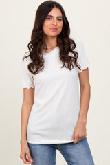 Ivory Ribbed Short Sleeve Top