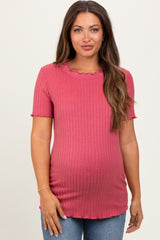 Mauve Ribbed Short Sleeve Maternity Top