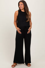 Black Sleeveless Top And Wide Leg Pants Maternity Set