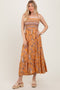 Peach Paisley Shoulder Tie Smocked Maxi Dress