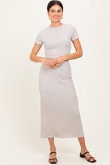 Light Taupe Ribbed Knit Crop Tee Maxi Skirt Set