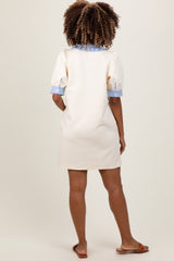 Cream Mock Neck Contrast Striped Trim Maternity Mini Dress