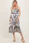 Black Floral Scallop Trim Midi Dress