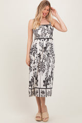 Black Floral Scallop Trim Midi Dress