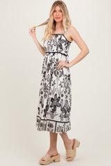 Black Floral Scallop Trim Midi Dress