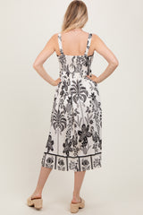 Black Floral Scallop Trim Midi Dress